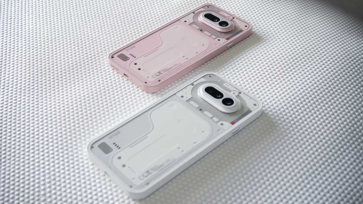 Nothing Phone 4a REVIEW back angled pink white