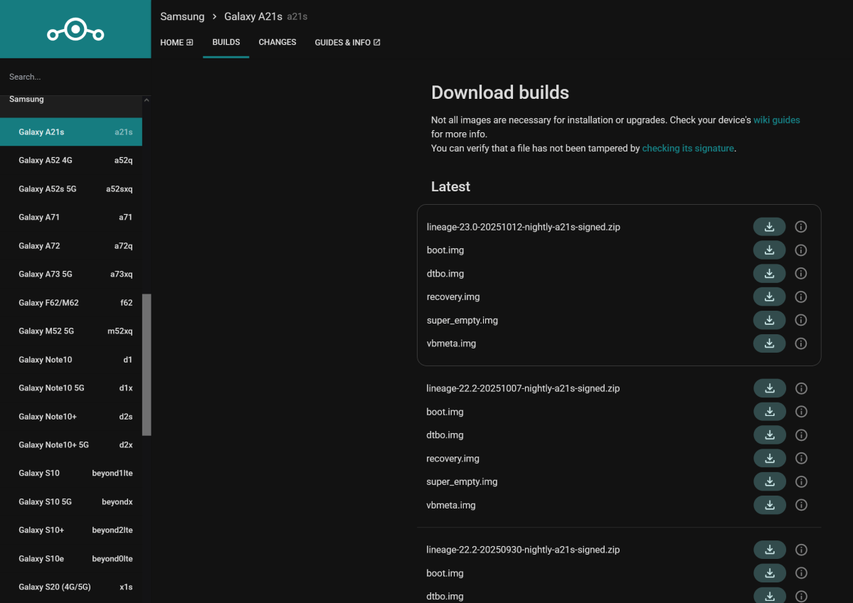 Lineage OS unterst&uuml;tzte Ger&auml;te